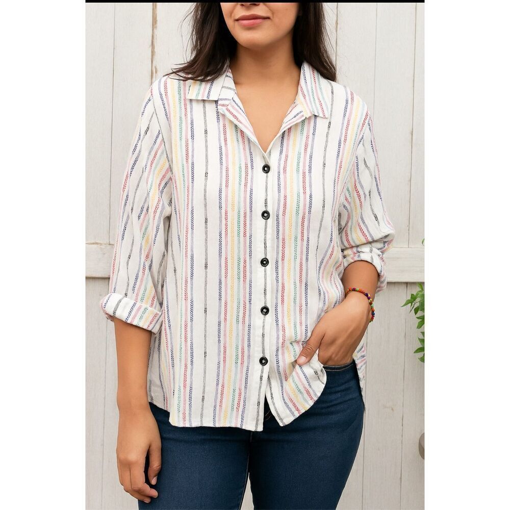 Habitat button front cotton blouse top relaxed fit size Large
